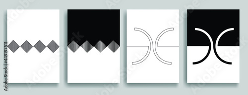 Aesthetic geometric brochures . One line logo . Modern art .Abstract minimal negative space poster . Contemporary vector arrow design 