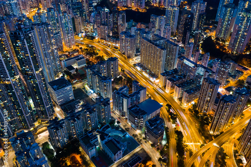 Top view of Hong Kong city night © leungchopan