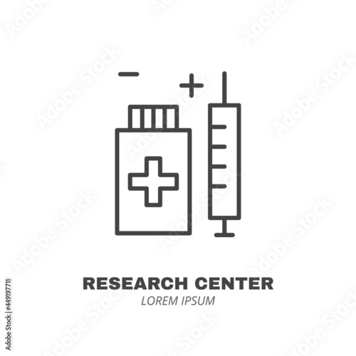 Syringe and medicament jar line icon isolated vector. Editable stroke symbol. Vaccines against virus, vaccination sheldule, anti vaccine, shield virus. Flu, hepatitis, measles covid prevention