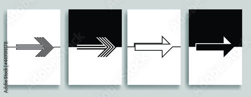 Aesthetic geometric brochures . One line logo . Modern art .Abstract minimal negative space poster . Contemporary vector arrow design 