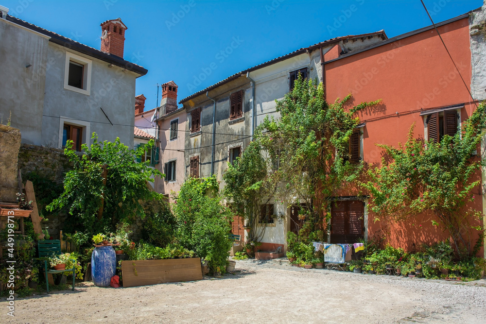 Residential buildings in the historic medieval village of Buje in Istria, Croatia
