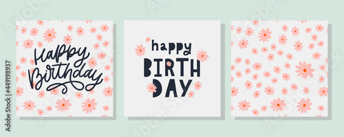 Happy Birthday text Flowers letter Holiday Banner Card Celebration
