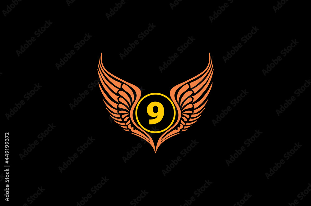 Obraz premium winged number 09 vector logo concept