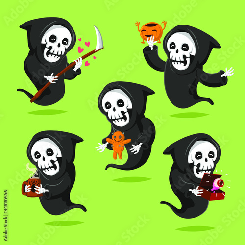 set of funny grim reaper hallloween element