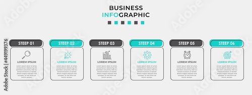Vector Infographic design business template with icons and 6 options or steps. Can be used for process diagram, presentations, workflow layout, banner, flow chart, info graph