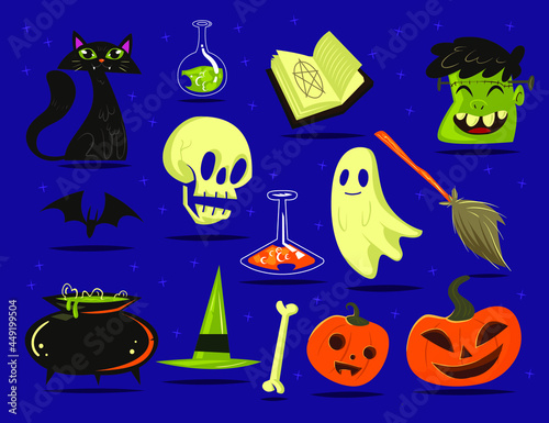 set of flat halloween element