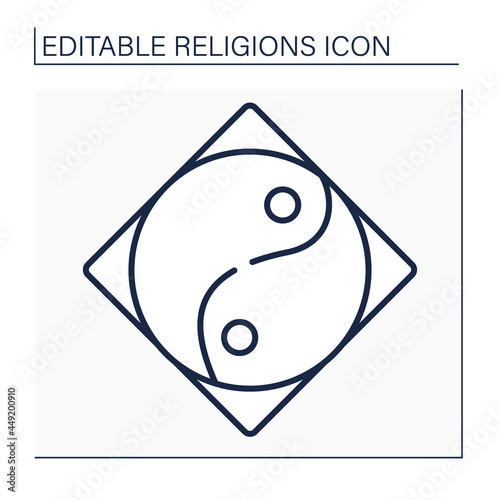 Taoism line icon. Chinese philosophical tradition. Idea of living in harmony with Tao.Includes elements of mysticism and meditation. Religion concept. Isolated vector illustration. Editable stroke