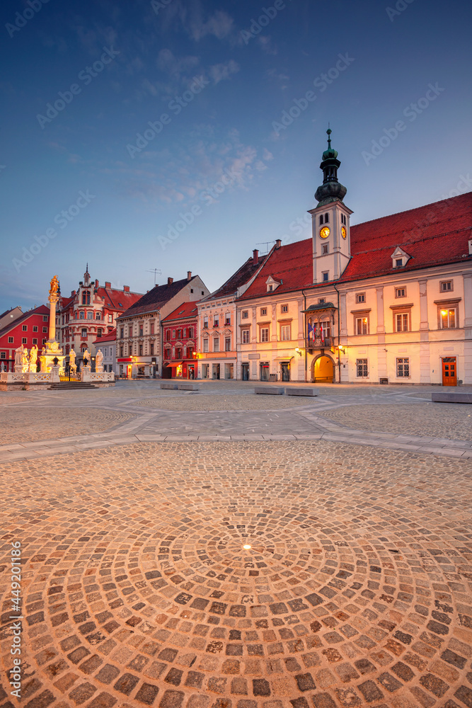 Maribor, Slovenia. Cityscape image of Maribor, Slovenia with the Main Square and the Town Hall at summer sunrise.