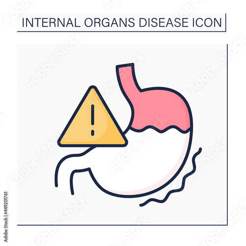 Indigestion color icon. Dangerous disease. Diagnostic and treatment. Healthcare. Indigestion, colic. Internal organs disease concept.Isolated vector illustration