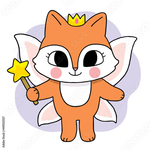 Hand draw cartoon cute fairy red fox and star wand vector. © Meaw_sally
