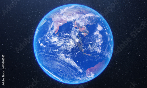 Fototapeta Naklejka Na Ścianę i Meble -  
Blue planet earth on starry night space background. 3d globe representing the world map.