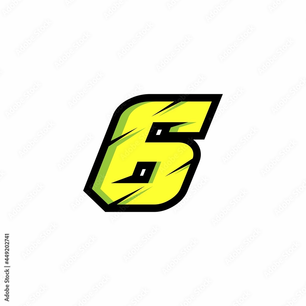 Racing number 6 logo with a white background Racing number 6 logo with a white background
