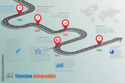 Business roadmap timeline infographic template with pointers designed for abstract background milestone modern diagram process technology digital marketing data presentation chart Vector illustration