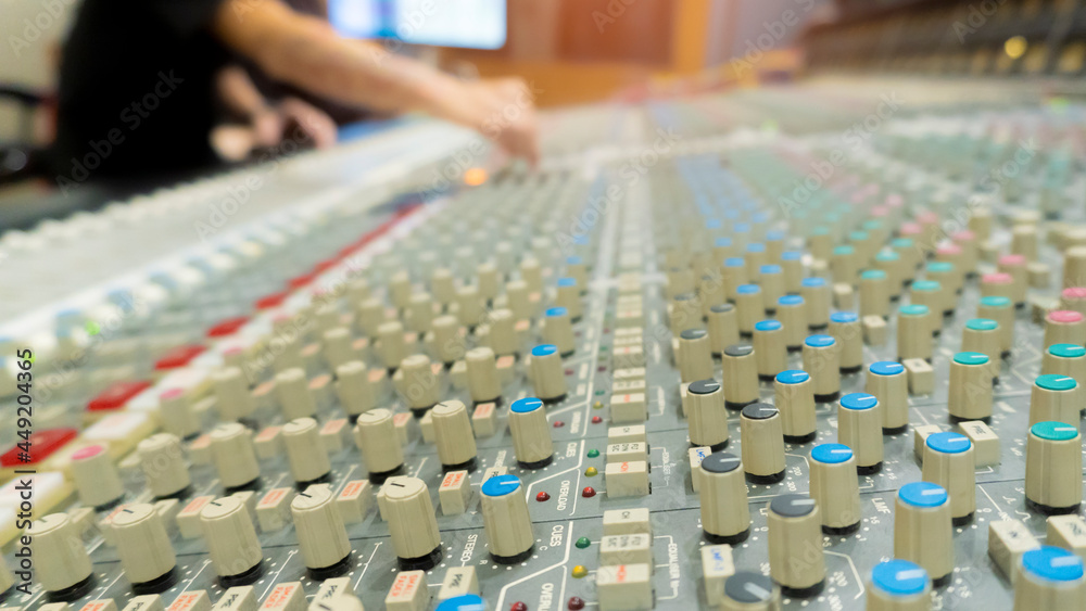 Sound engineering in the recording studio. Professional audio, sound mixer controller panel.Pro equipment for music and concerts. Sound engineering in the recording studio. Professional audio, sound mixer controller panel.Pro equipment for music and concerts.