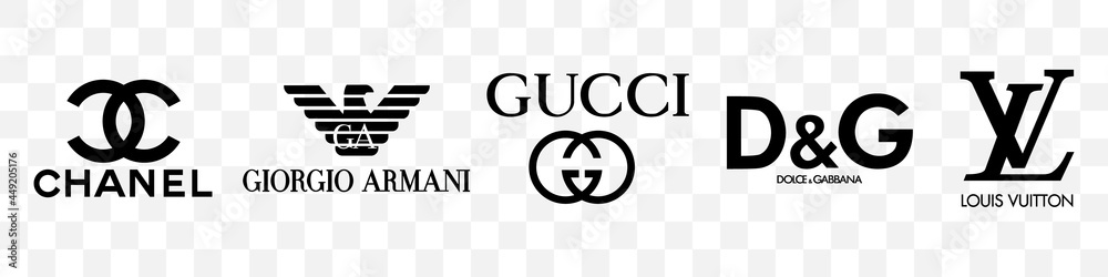 Louis Vuitton, Chanel, Gucci, Armani, Dolce Gabbana logos collection on a  transparent background Stock Vector | Adobe Stock