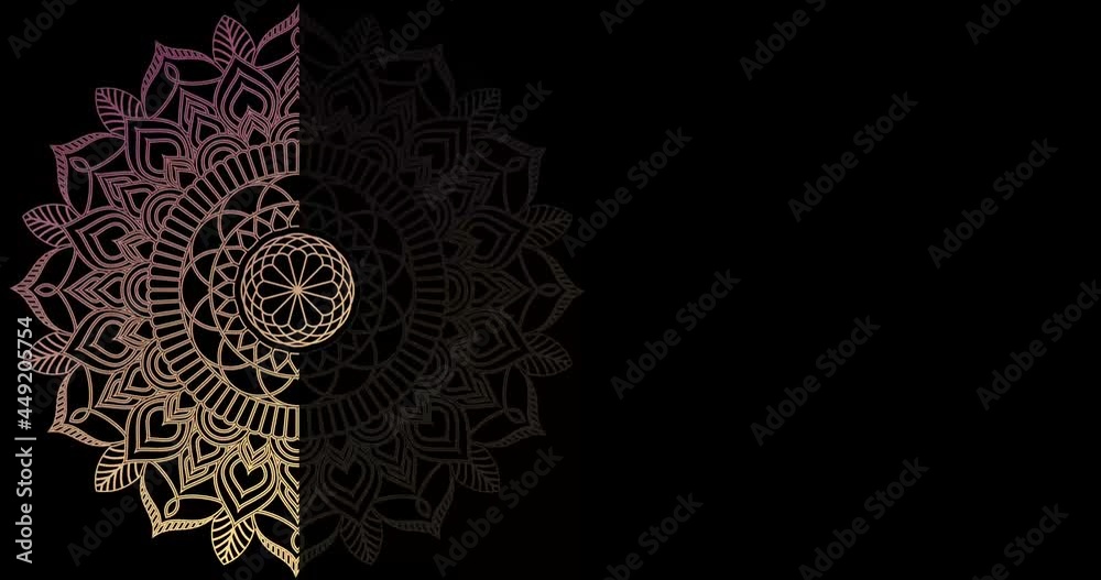 Mandala and black background. Folk luxury animation. For yoga, design. Silver abstract flowers loop.