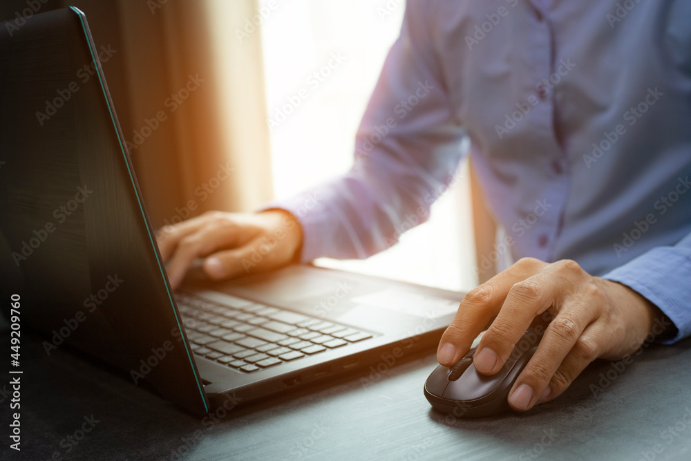 closeup hands of businessman working at office, Man typing keyboard on laptop or computer closeup hands of businessman working at office, Man typing keyboard on laptop or computer