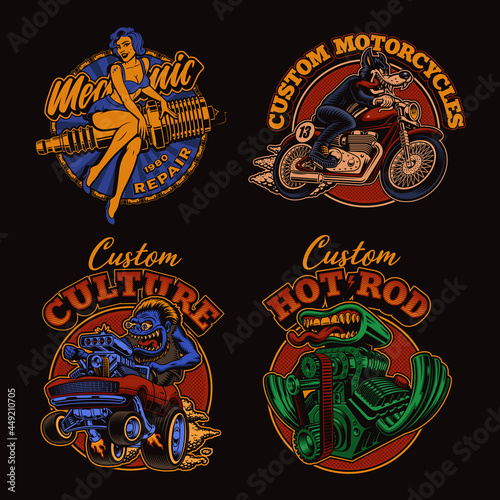 A set of vintage vector illustrations for such themes as hot rod and biker, perfect for t-shirt prints