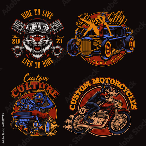 A set of vintage vector illustrations for such themes as hot rod and biker, perfect for t-shirt prints