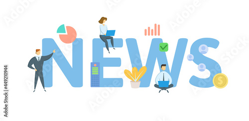 News, concept with keyword, people and icons. Flat vector illustration. Isolated on white.