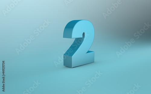 3D rendering of 2 number. 3D Lettering two number.