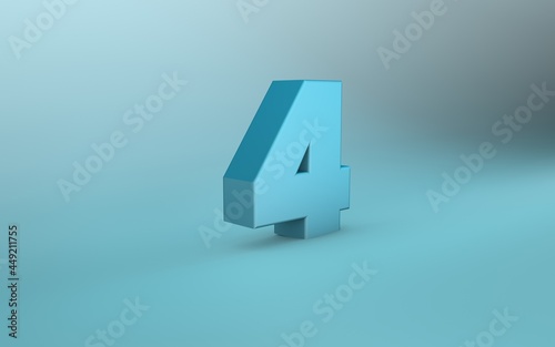 3D rendering of 4 number. 3D Lettering four number.