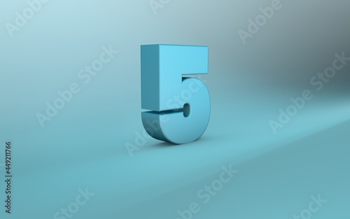3D rendering of 5 number. 3D Lettering five number.