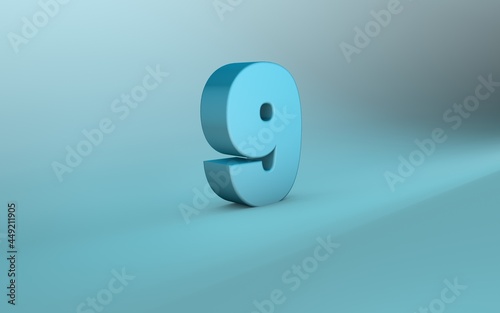 3D rendering of 9 number. 3D Lettering nine number.