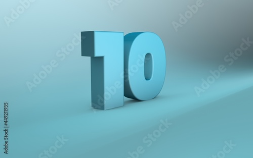 3D rendering of 10 number. 3D Lettering ten number.