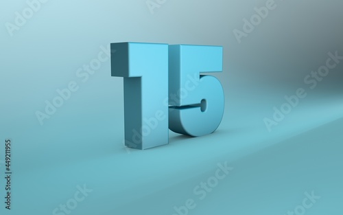 3D rendering of 15 number. 3D Lettering fifteen number.