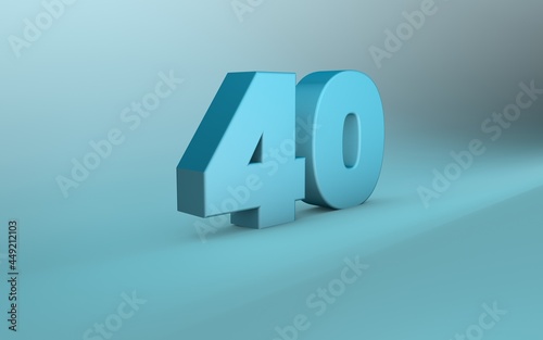 3D rendering of 40 number. 3D Lettering forty number.