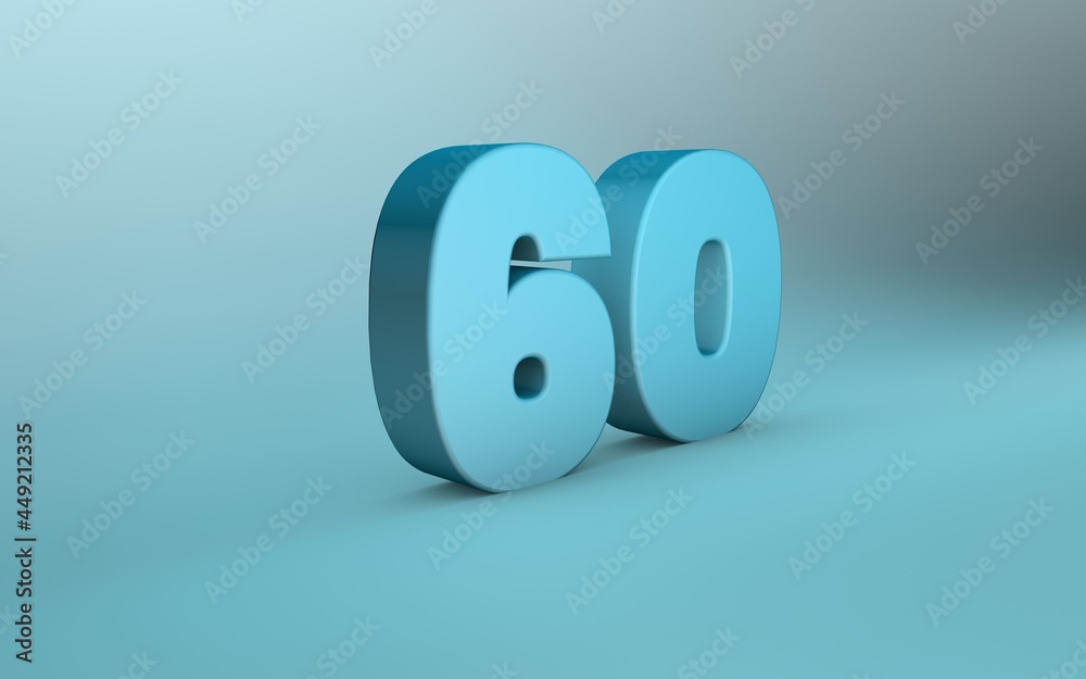 3D rendering of 60 number. 3D Lettering sixty number. 3D rendering of 60 number. 3D Lettering sixty number.