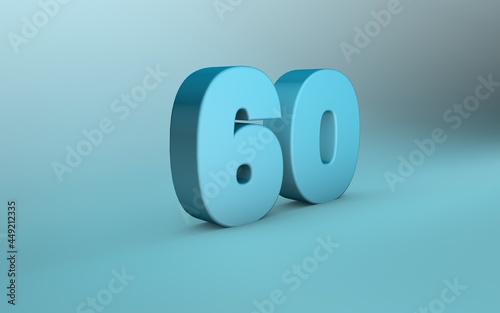 3D rendering of 60 number. 3D Lettering sixty number.