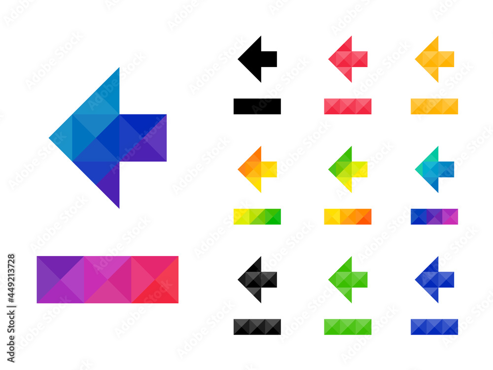 Set of colorful arrow left pointer with underline isolated on white background. Good for app, web, or element project. Vector illustration Set of colorful arrow left pointer with underline isolated on white background. Good for app, web, or element project. Vector illustration