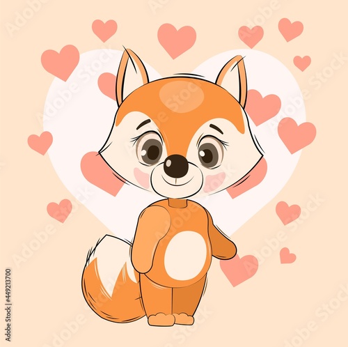 Fototapeta Naklejka Na Ścianę i Meble -  Little fox cub. Cheerful kind animal child. Cartoons flat style. Funny. Vector