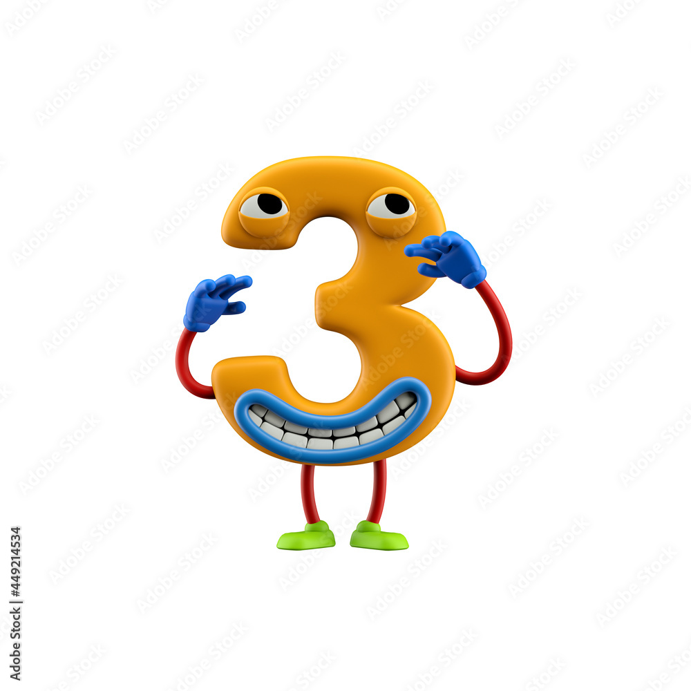 3d render of cartoon character number 3 isolated on white background. Funny alphabet. Stock Illustration | Adobe Stock 3d render of cartoon character number 3 isolated on white background. Funny alphabet. Stock Illustration | Adobe Stock