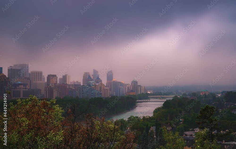 Gloomy Clouds Over The Downtown Calgary River Valley