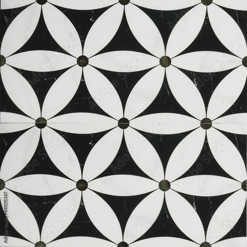 black and white seamless pattern on tiles