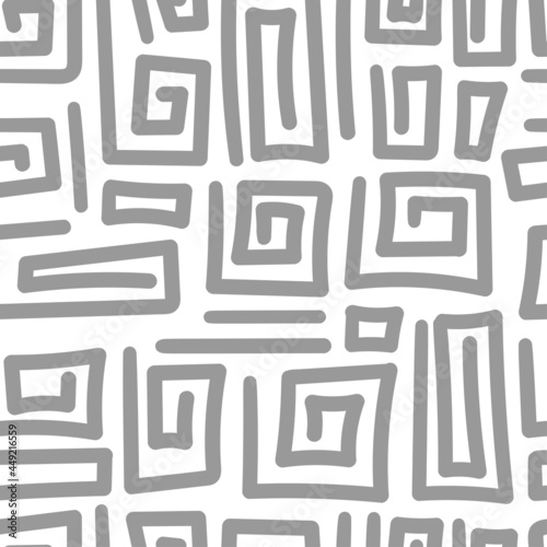 Seamless abstract black pattern on white background. Vector doodle image. Graphic triangles ornament.