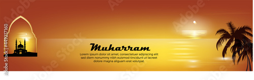 Design creative concept of islamic celebration day ramadan kareem or eid al fitr adha, hajj, hijri, mawlid, muharram banner background flyer vector islam new year