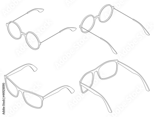 Vector set of isometric eye glasses oculars round and square