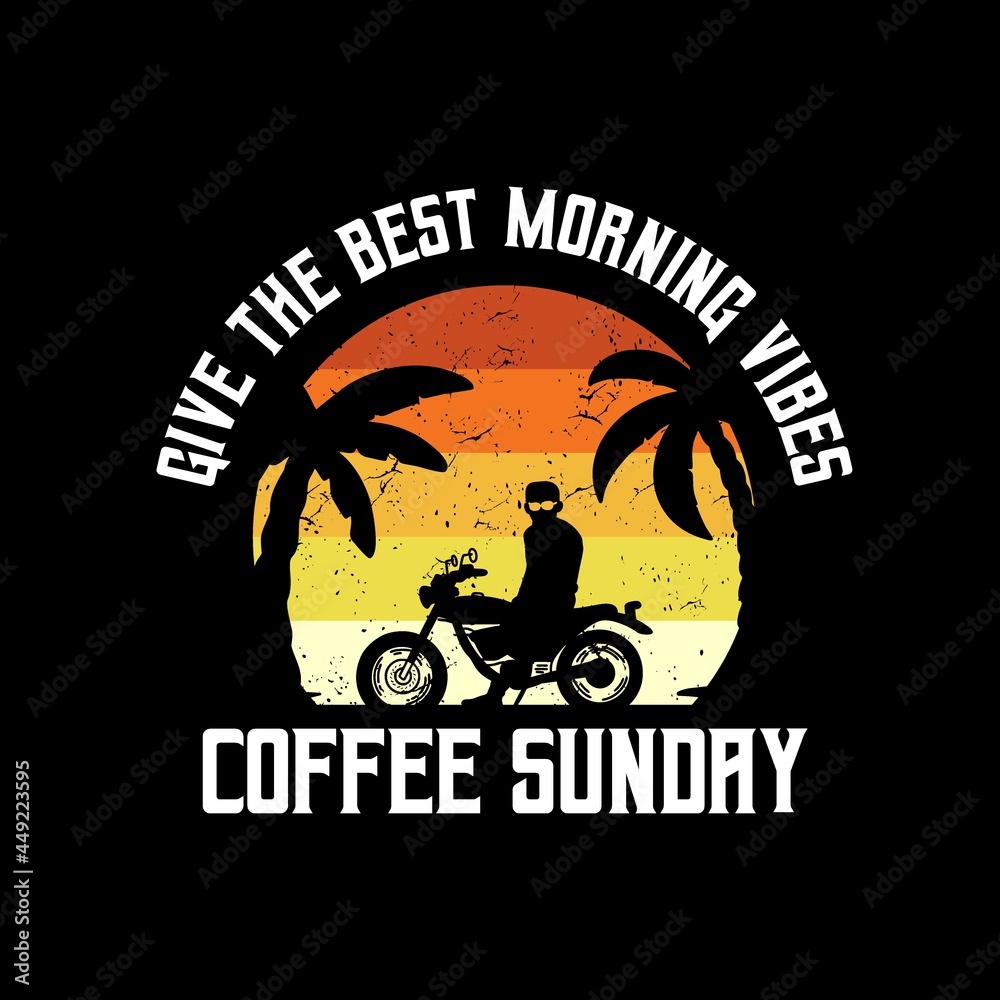 Enjoy the ride, Morning vibes, Motorcycle Beach typography for t-shirt print with palm,beach and motorcycle.Vintage poster.