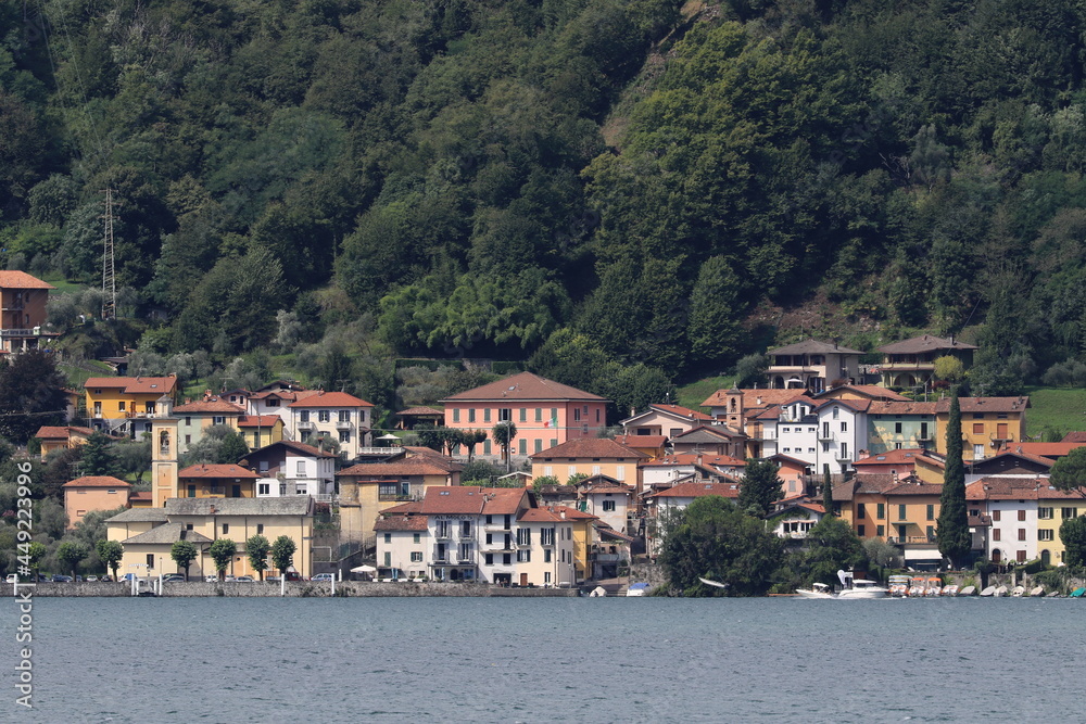 Oliveto Lario , Como , Italy : View of the beautiful lake with buildings and skyline