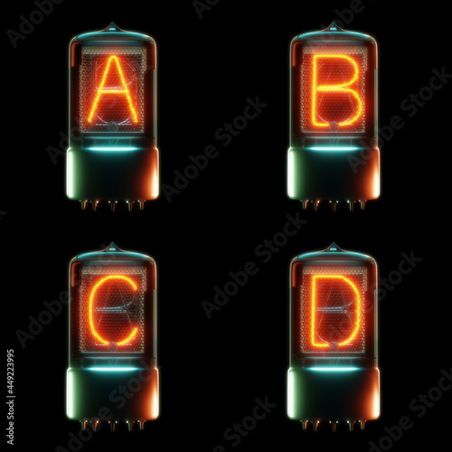 Cold cathode tube alphabet - letters A-D