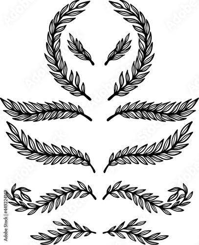 Set of hand drawn floral branches. Floral text dividers. Design element for greeting card, t shirt, poster. Vector illustration
