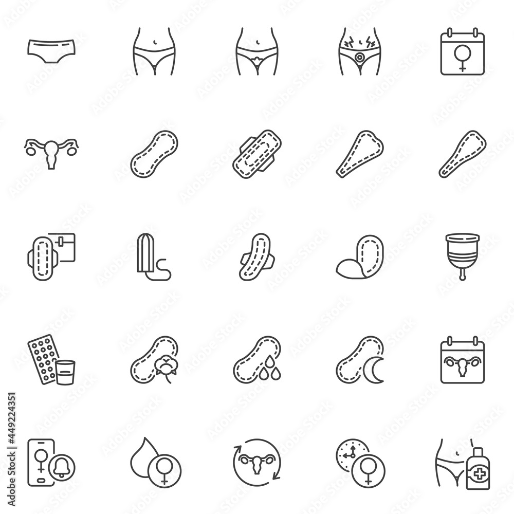 Menstruation cycle line icons set