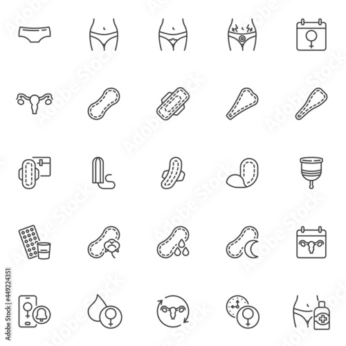 Menstruation cycle line icons set