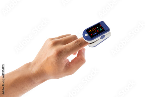 Finger Clip Oxygen Saturation Monitor PI respiratory Rate Heart Rate Meter isolated on white background.