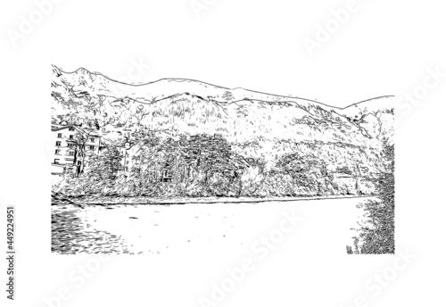 Building view with landmark of Innsbruck is the 
city in Austria. Hand drawn sketch illustration in vector.