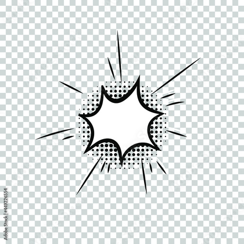 Vector Bubble isolated on Light Transparent Background, Halftone Illustration, Design Element, Blank Frame Template, Explosion Drawing.
